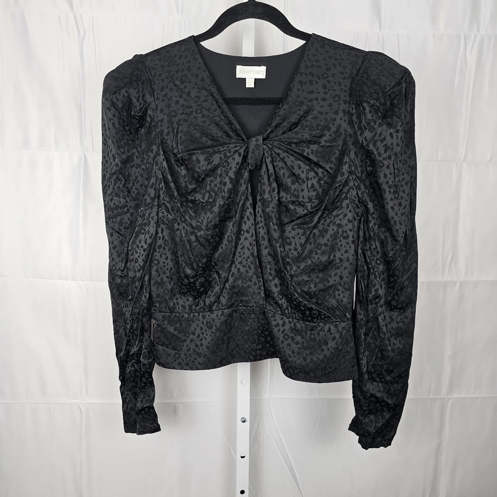 Ronny Kobo Collection Cutout‎ Leopard Print Silk Blend Cropped Blouse Sz XL